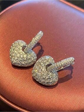 Silver Pave Heart Drop Earrings - Sparkling Crystal CZ